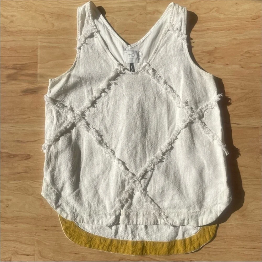 Anthropologie| HD in Paris Cream & Mustard Linen Cotton Blend Tank - Picture 2 of 5